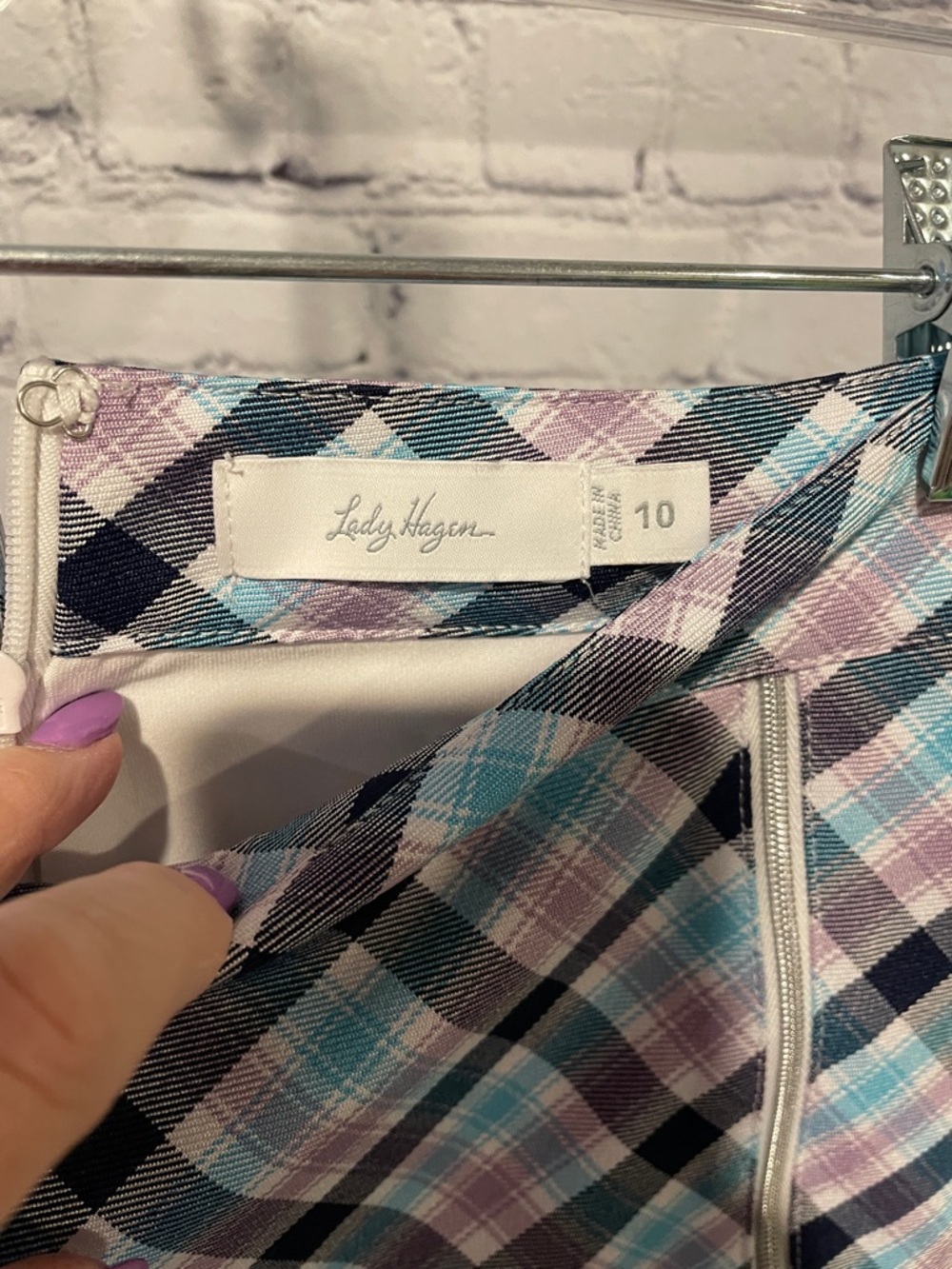Lady Hagen Blue and Pink Plaid Skort with Side Zip Sz10 - Picture 2 of 6